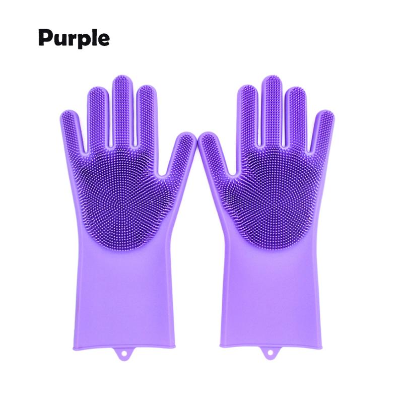 Gants magiques 2 en 1 en Silicone pour le lavage de la vaisselle, en caoutchouc, résistants à la chaleur, pour la cuisine et la maison: Purple