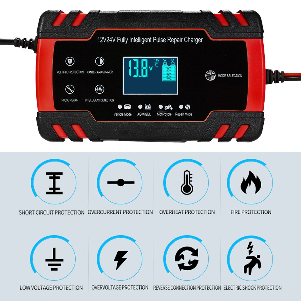 Chargeur de batterie de voiture 12V 8A 24V 4A | Chargeur de batterie intelligent, automatique, 3 étages, affichage LCD, chargeur de batterie à acide plomb humide, AGM GEL