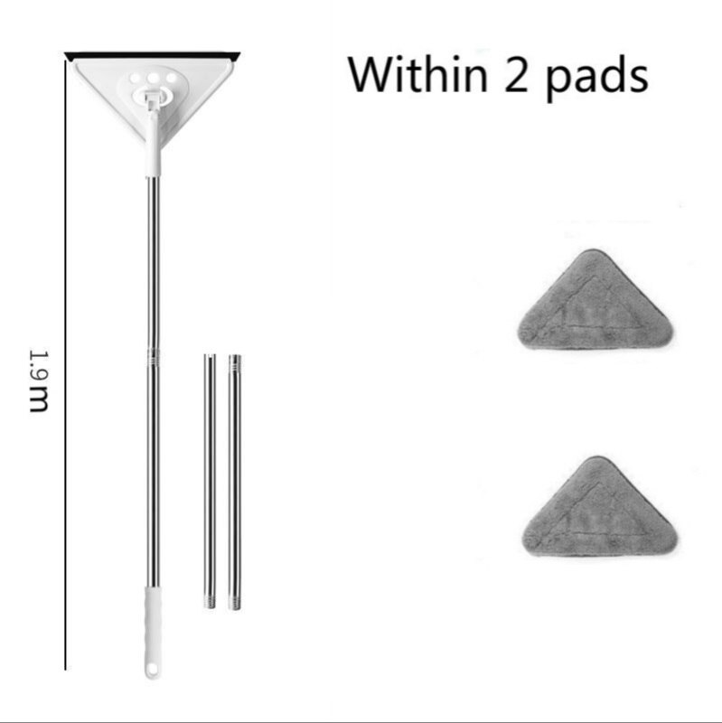 Driehoek Mop Voor Wassen Glazen Plafond Dust Cleaning Zuigmond Keuken Muur Platte Vloeren Windows Telescopische Ruitenwisser Borstel Huishouden: 1.9M within 2 pads