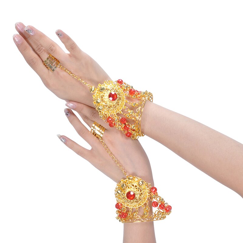 Buikdans accessoires indiase bollywood sieraden accessoires met strass belletjes 1 paar indiase sieraden armband buikdansen: Rode kleine strass
