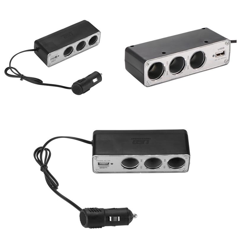 Divisor de encendedor de cigarrillos de 1 a 3 Hub Socket Universal para cargador de coche, adaptador cargador USB, múltiples interfaces, carga rápida
