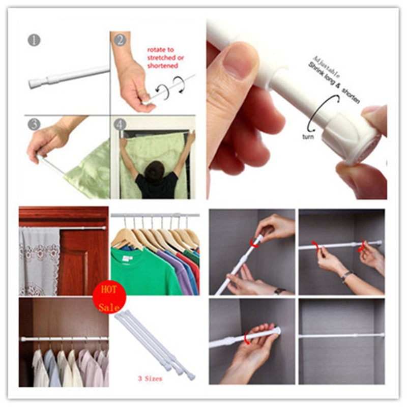 Style Extendable Telescopic Spring Loaded Net Voile Tension Curtain Rail Rods USA SHIP