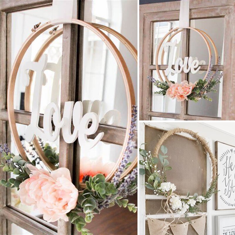 5Pcs Wooden Bamboo Floral Hoop Wreath DIY Macrame Craft Wall Hanging Hoop Ring For Christmas Easter Wedding Party Decoration