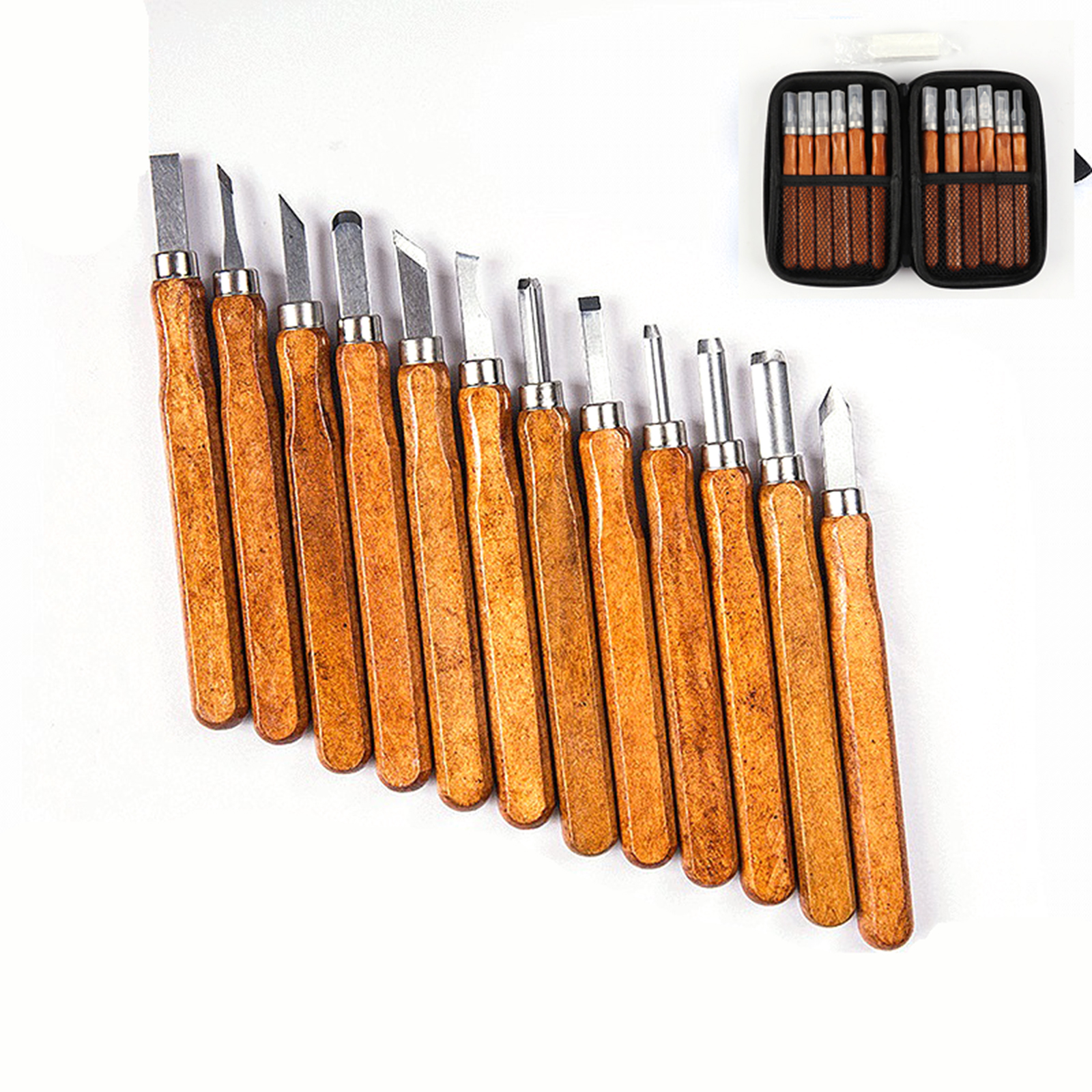 12 Stuks Professionele Houtsnijwerk Beitels Gereedschap Houtsnijwerk Voor Houtbewerking Graveren Olijf Carving Mes Handgemaakte Mes Tool Set