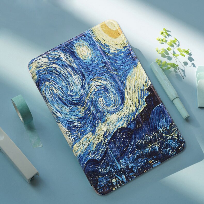 Funda de QIJUN para iPad de 10,2 pulgadas, Funda protectora con soporte para Auto Sleep Smart PC, Funda trasera para iPad 7ª generación A2200 A2123: Van Gogh
