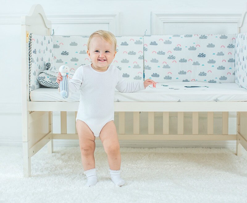 Baby Bed Bumper L-Vormige Katoen Gewatteerde Baby Wieg Zuigeling Bebe Nest Protector Cot Bumper Kamer Decoratie Enkel Stuk 120*30 Cm: Cloud(M)
