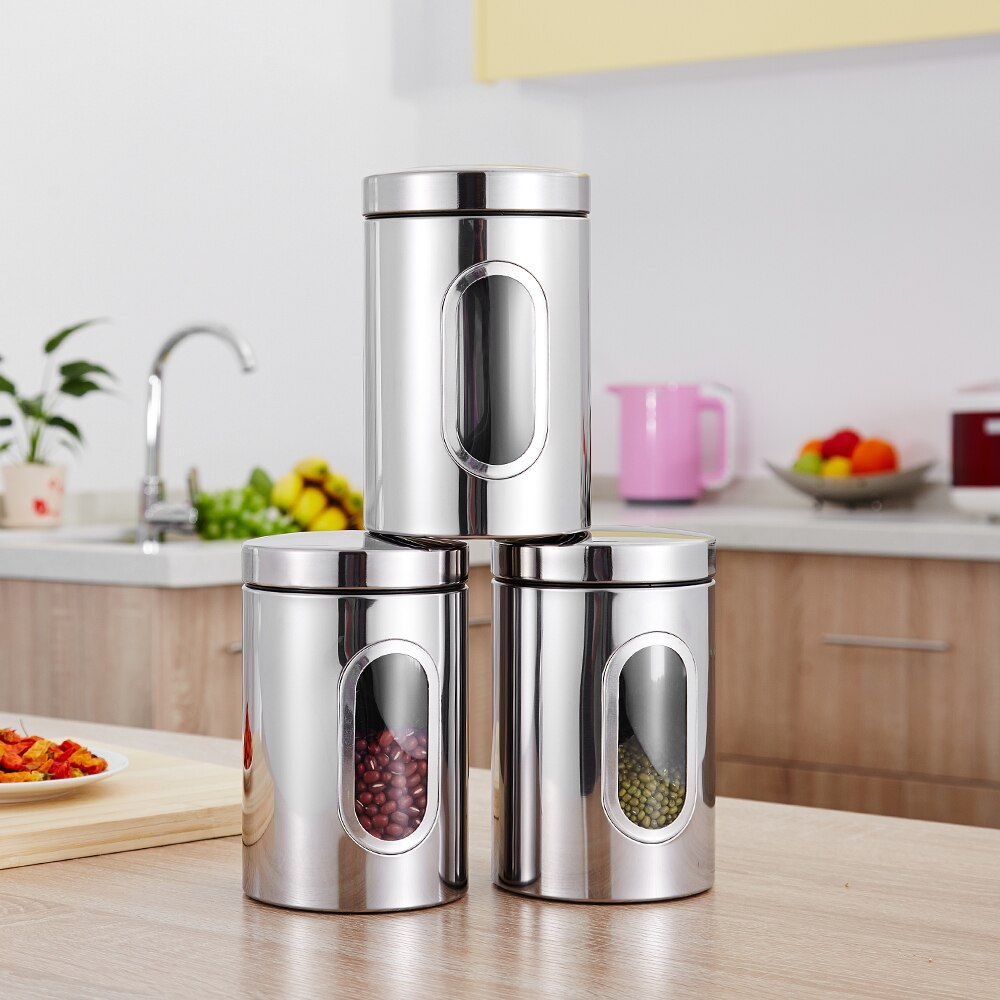 3Stck Edelstahl Tee Panzer Kaffee Zucker Lagerung Kanister Gläser Töpfe Küche Lebensmittel Behälter für Getreide Muttern Dosen Kasten bottels