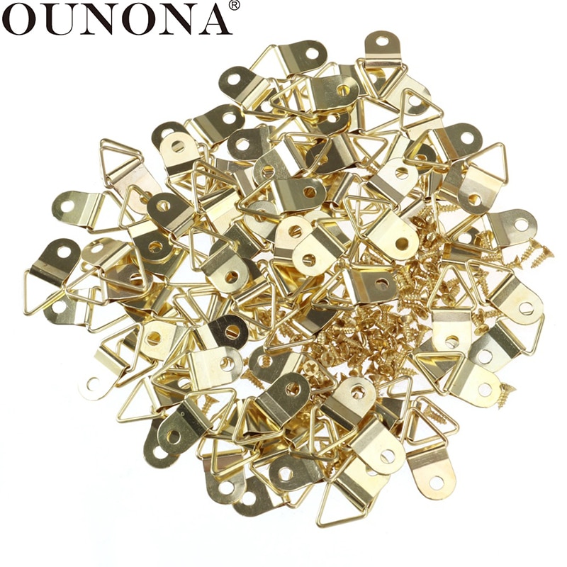 OUNONA 50pcs Small D-Ring Single Hole Picture Frame Hangers Holders with Screws