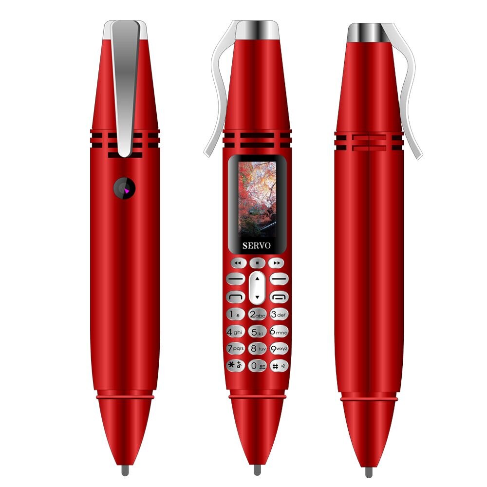 Opkald optagelse pen mobiltelefon servo  k07 0.96 "lille skærm dual sim sync kontakt lommelygte bluetooth dialer mini mobiltelefon: Tilføj 16gb tf-kort / Rød
