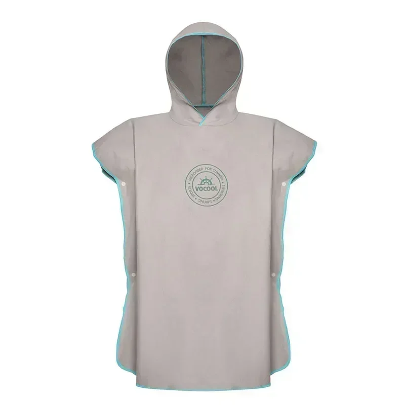 Mikrofaser-Schwimmüberzüge für Kinder, mit Kapuze, Bad, Strand, Poncho, Handtücher, Surf-Poncho, schnell trocknend, wechselnder Bademantel, Kinder-Schwimmhandtücher: S / Grau