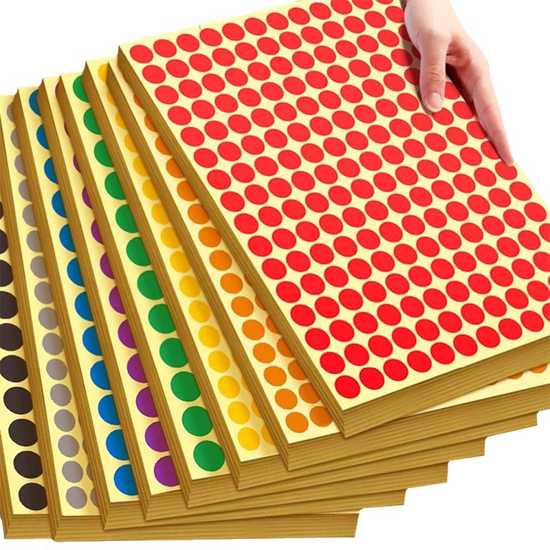 Autocollants à pois auto-adhésifs, étiquette ronde, fournitures scolaires, document mixte, multi-taille, 6mm, 8mm, 10mm, 13mm, 16mm, 19mm, 25mm, 32mm, 50mm, 100mm, 16 feuilles