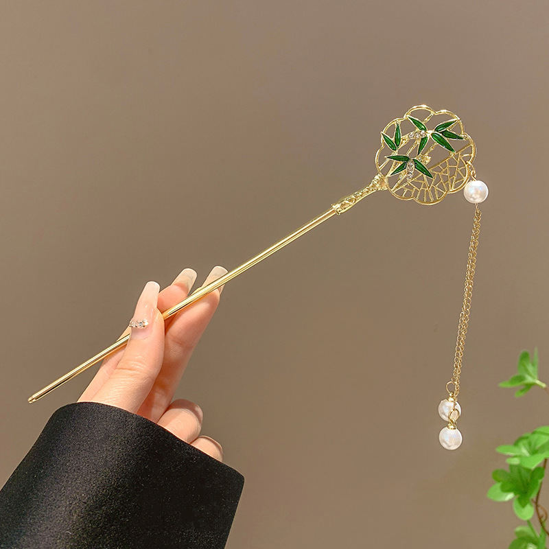 Pinza para el pelo para mujer, estilo chino, borla Retro, perla, diamantes de imitación, horquilla para boda, accesorios para el cabello, horquillas de Metal, joyería