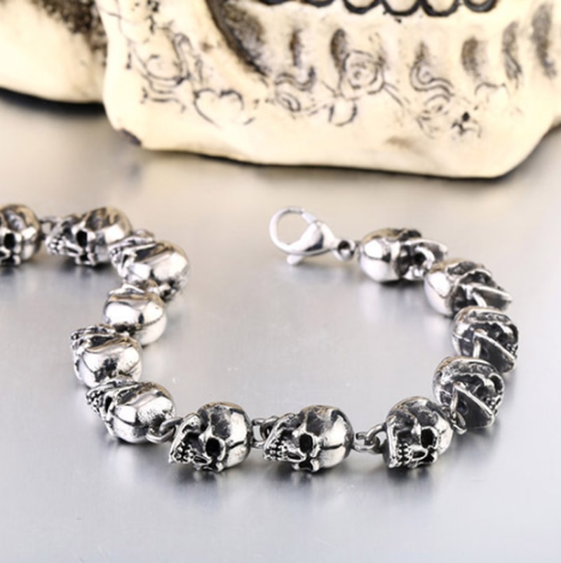 Punk Rock Metal Braided Skull Bracelet for Men Gothic Style Biker Jewelry