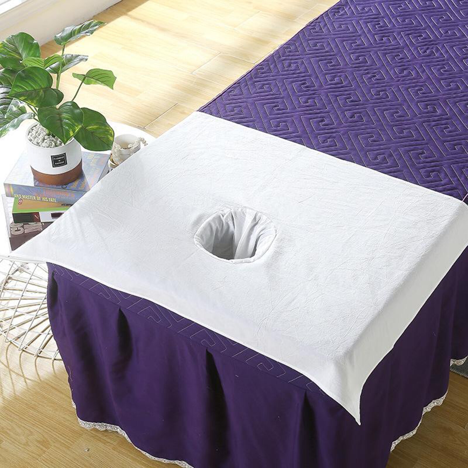 Toalla de algodón para SPA, Media funda de mesa de masaje, belleza, agujero para la cara, 50x70cm: A