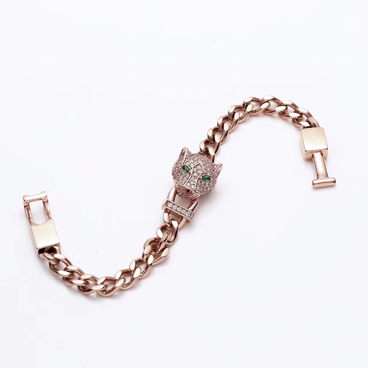 Brand stainless steel Jewelry For Women And Men panther Jewelry rose gold zircon animal Leopard Bracelet