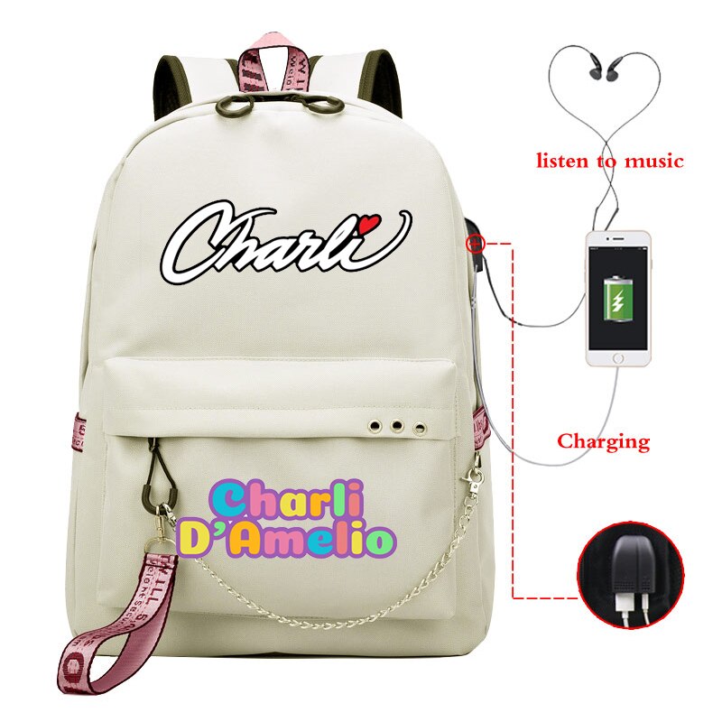 Mochila Feminina Women Backpack Charli School Bags Usb Charge Laptop Back Pack Men Charli Damelio Bags for Teenage Girls Travel: 810-527-Charli-B 4