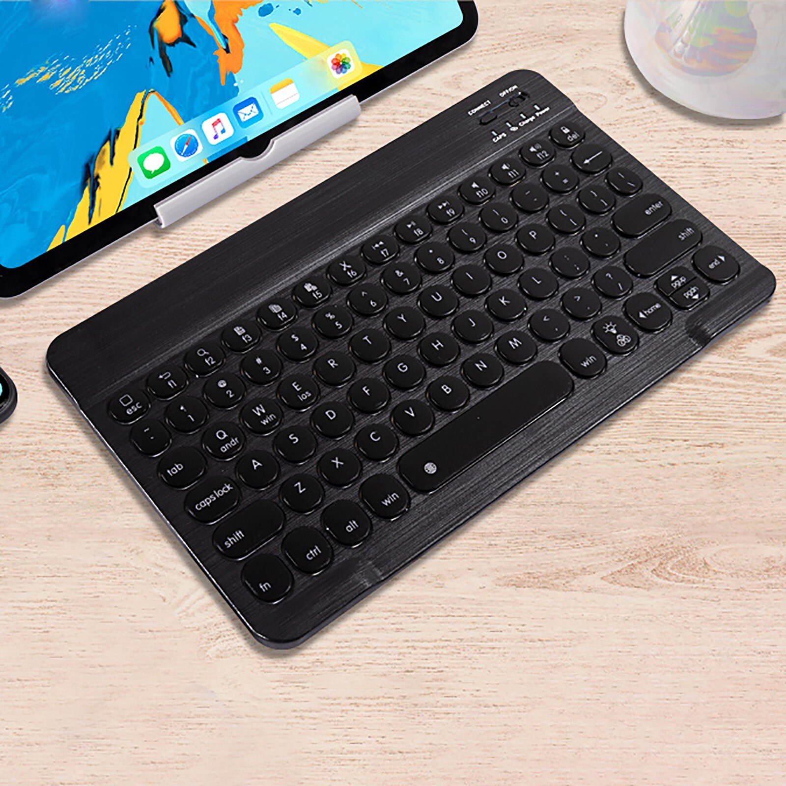 Teclado sem fio portátil bluetooth ultra fino 7 cores led retroiluminado para ipad mini 7.9 teclado para android para windows #3: Black