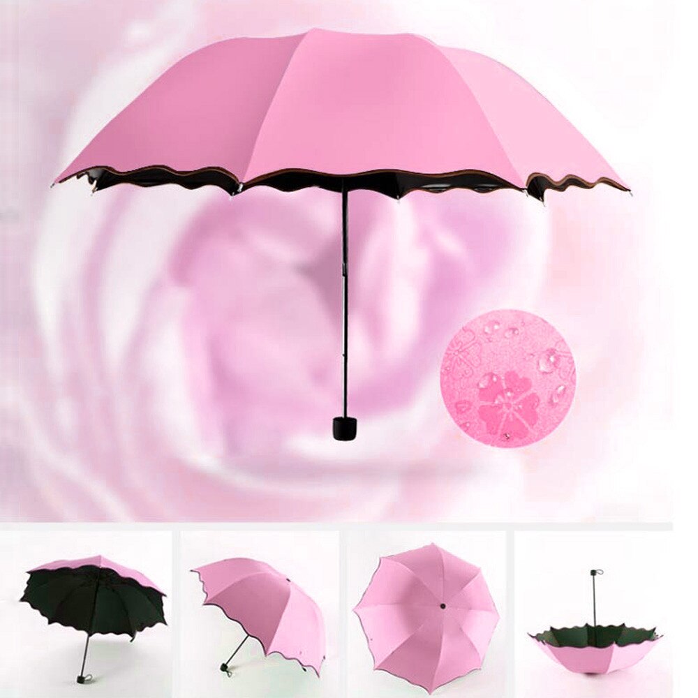 Parasol de viaje paraguas plegable portátil de las señoras de los hombres a prueba de viento paraguas UV de isshowtienda: Rosa