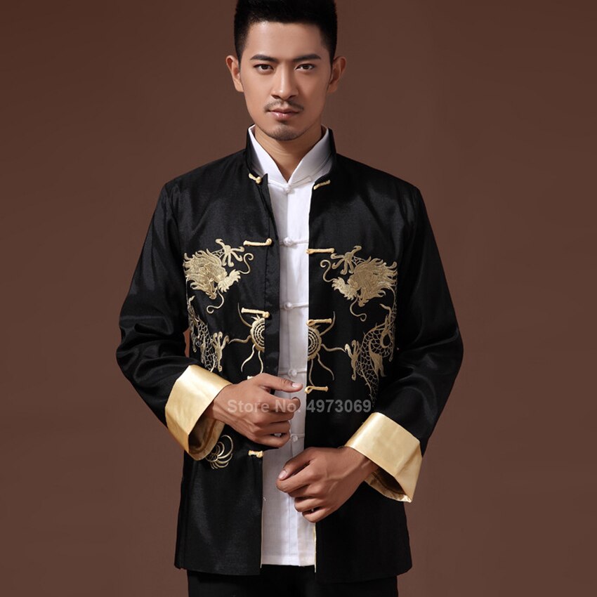 Costume traditionnel chinois brodé Dragon pour homme, haut de chemise, veste Cheongsam Hanfu, Vintage, 2022