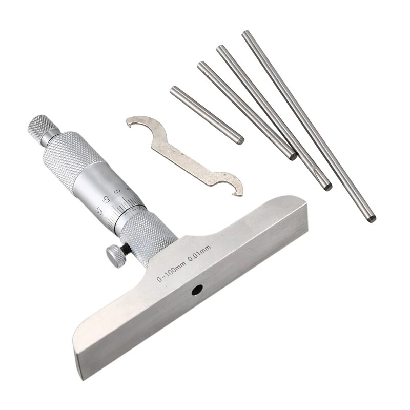 Micrómetro de profundidad de 0-100mm, 100mm, 0,01mm, calibrador con 4 varillas, herramienta de medición