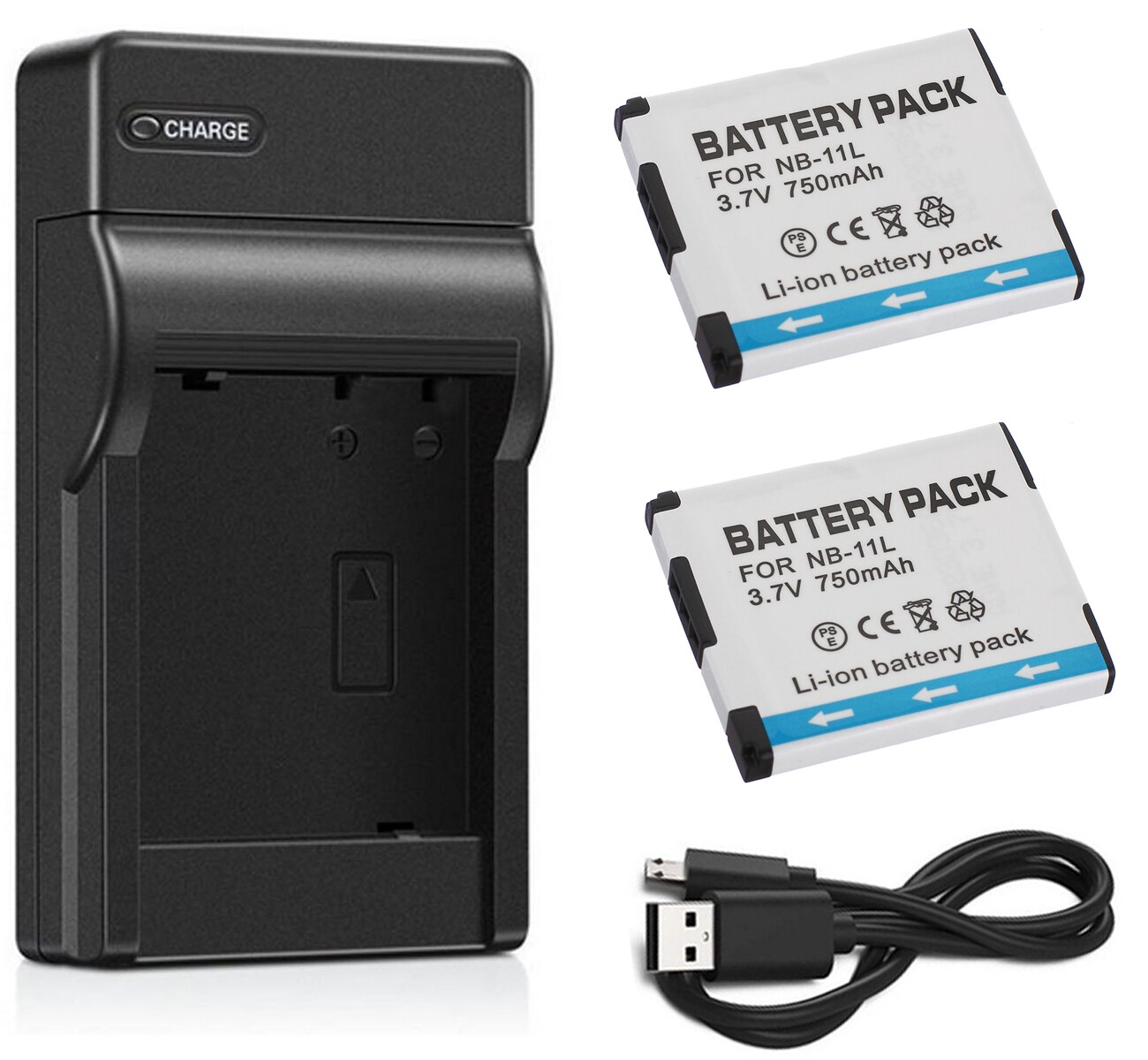 Batterie (2-Pack) + chargeur pour Canon IXUS 162, 165, 172, 175, 177, IXUS162, IXUS165, IXUS172, IXUS175, IXUS177 appareil photo numérique: 2B and USB Charger