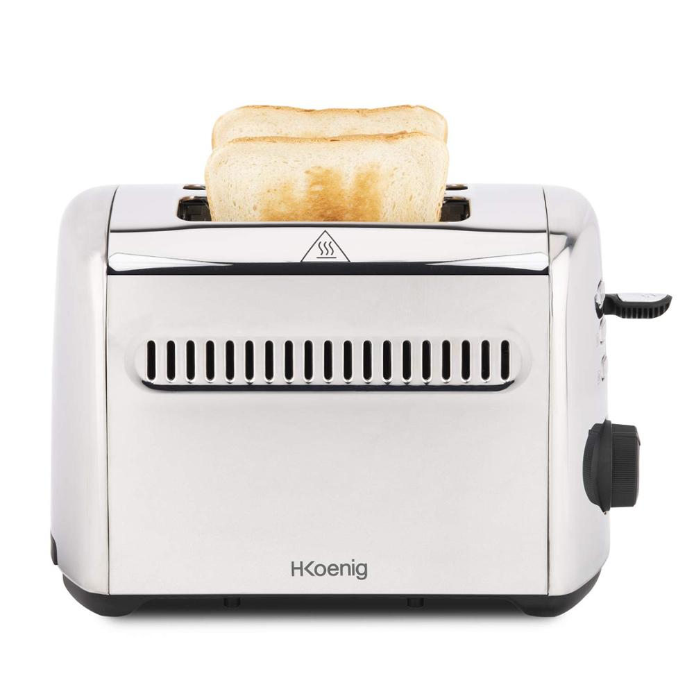 H.Koenig TOS9 Tostadora 950 W, 2 Ranuras Largas, Ideal para Baguets o Rebanadas Largas, 7 Niveles, 3 Funciones : Calienta, Recal