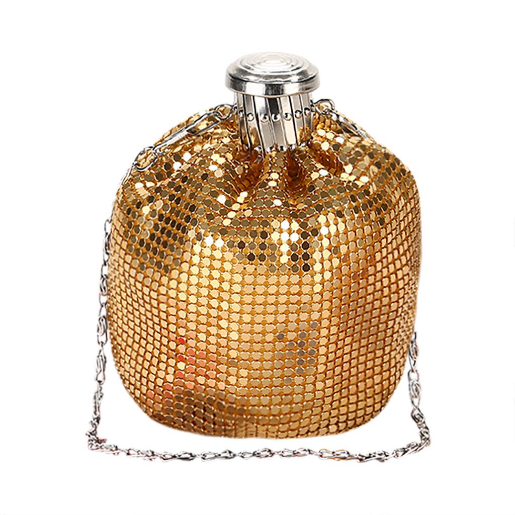 Mini Petaca roja hecha a mano para mujer, bolso de hombro de aluminio, bonito bolso para botella de vino, Ju5: Gold