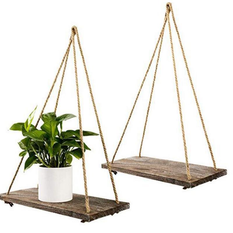 Style nordique en bois rétro support suspendu décoration murale ménage étagère suspendue avec ficelle
