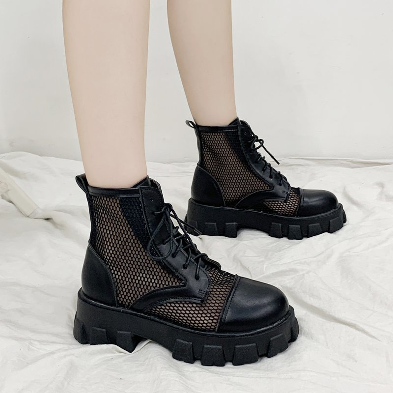 Vrouwen Laarzen Zwart Mesh Laarzen Punk Gothic Vrouwen Enkel Schoenen Platform Schoenen Vrouwen Zomer Koel Laarzen Dames