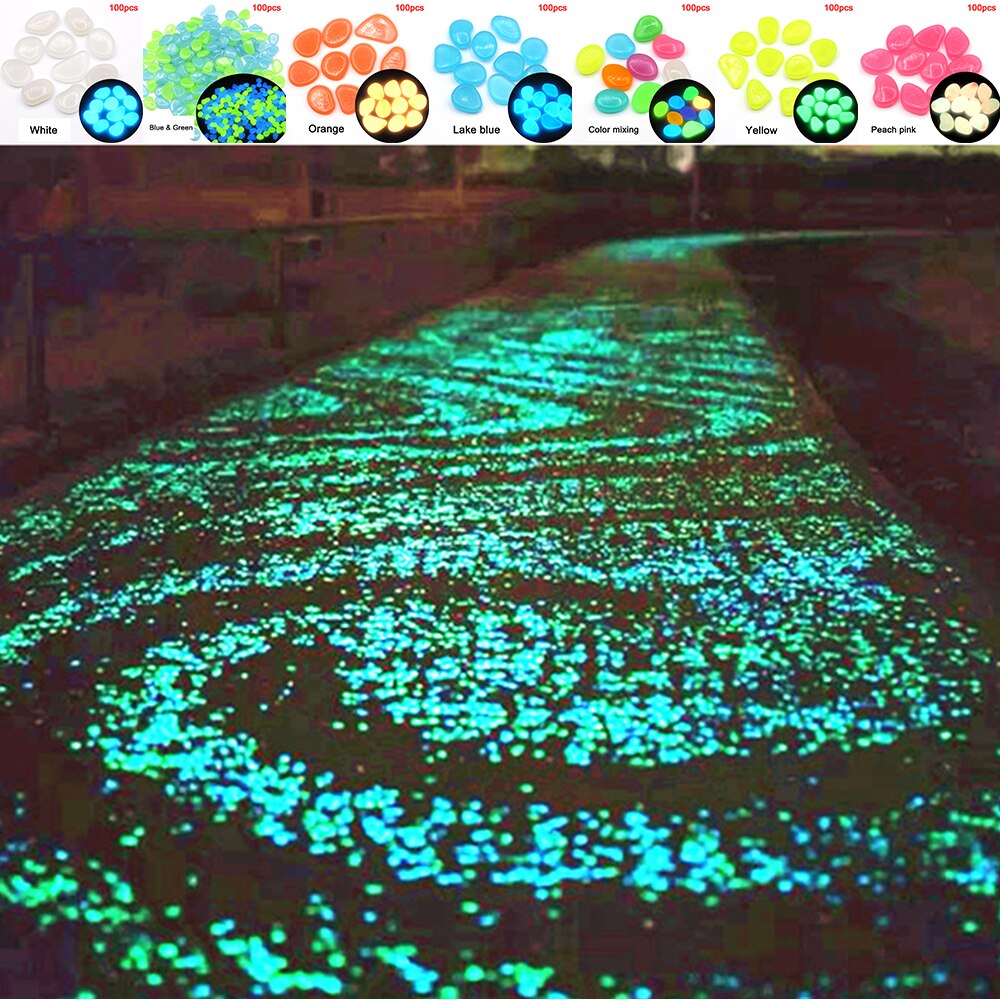 100 stuks glow in the dark tuinkiezels, lichtgevende stenen, stenen voor looppaden, tuinpaden, patio's, gazons, tuindecoratie, lichtgevende stenen