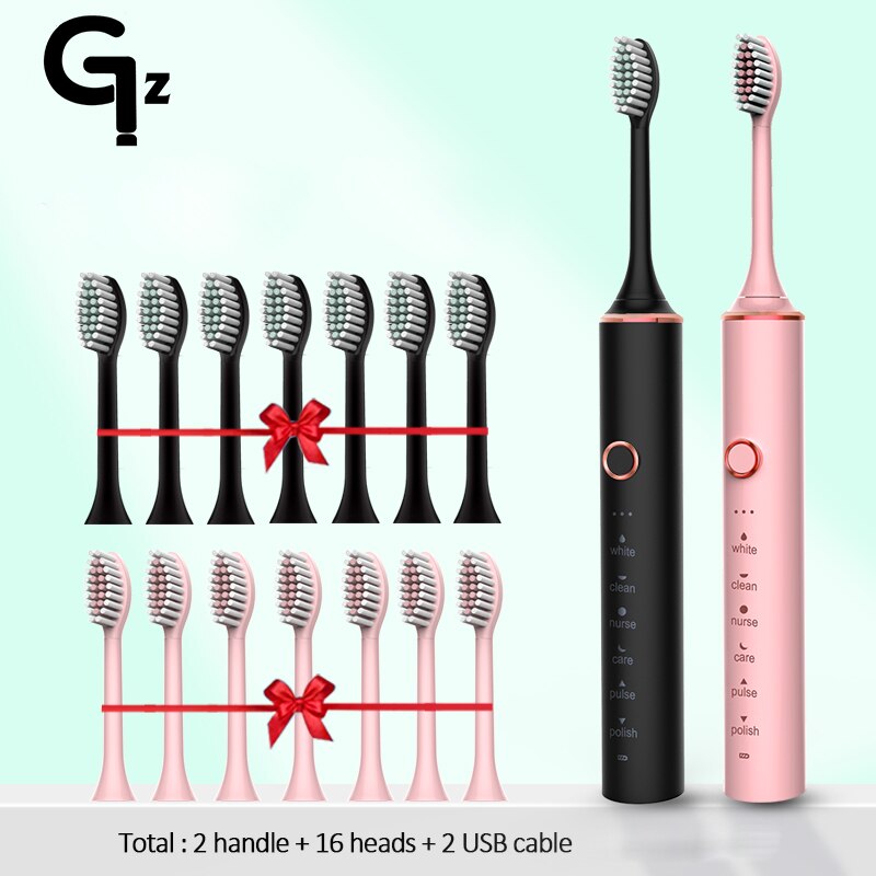 GeZhou-cepillo de dientes eléctrico sónico para niños, dispositivo de limpieza recargable IPX7, resistente al agua, 18 modos de viaje, 16 cabezales