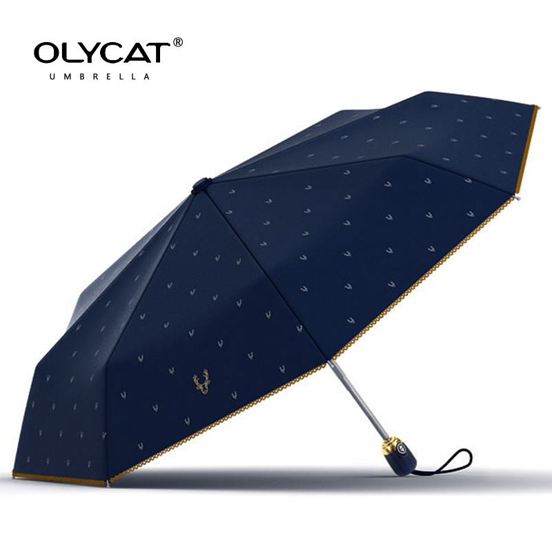 OLYCAT Paraplu Regen Vrouwen Navy Zon Bescherming Automatische Paraplu Vrouwelijke Parasol 3 Vouwen Kant Paraplu Winddicht 8K Parapluie