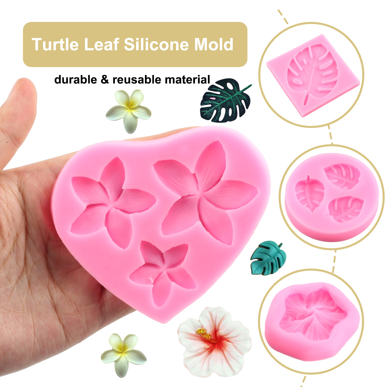 Molde de silicona con forma de flor de hoja Tropical, moldes para Fondant de flores de Plumeria, decoración de pasteles, molde de resina para dulces, moldes para pasta de goma y Chocolate