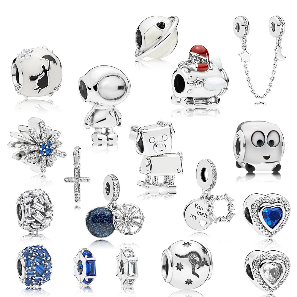 NEUE 100% 925 Sterling Silber Neue Winter Serie Raum Weihnachten Astronaut Charme Planeten Perle Eleganz Dazzling Feuerwerk Charme