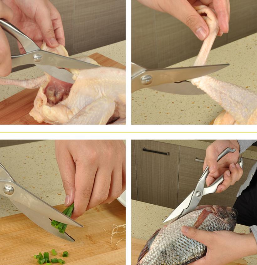 Kitchen scissors, chicken bone scissors, kitchen stainless steel, one-piece strong fish bone scissors