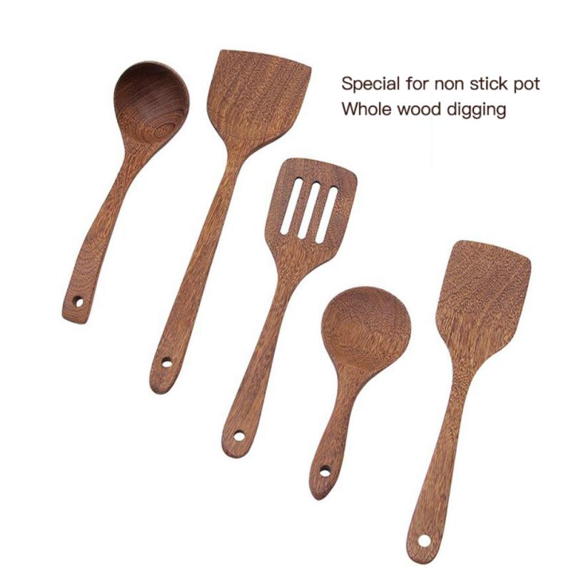 Natuurlijke Houten Servies Lepel Pollepel Turner Lange Rijst Vergiet Soep Skimmer Koken Lepels Scoop Keuken Tool Set