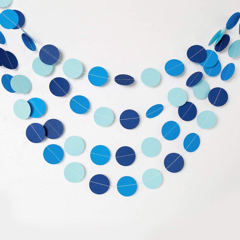 Royal Blue Paper Circle Garland Hanging Boy Kids Ocean Themed Hanging Birthday Party Banner Backdrop Baby Shower Wall Decoration: Dark Light Blue