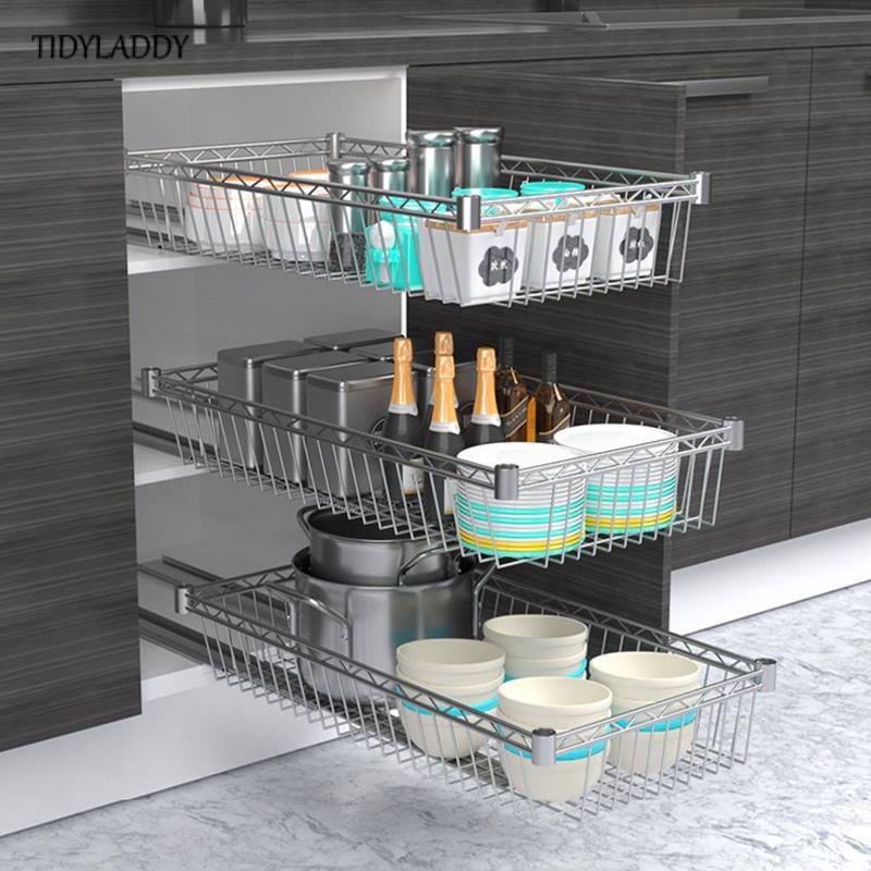 Diy Zwarte Kast Mand Track Slide Rack Keuken Organizer Opslag Plank Lade Transformatie Rvs Mand