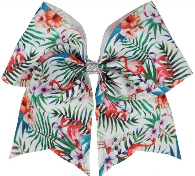 7 tommers trykt bling flamingo cheer buer hår buer med strikk / hårklemme hestehale for barn jente gjør det selv hår tilbehør: Farge 1