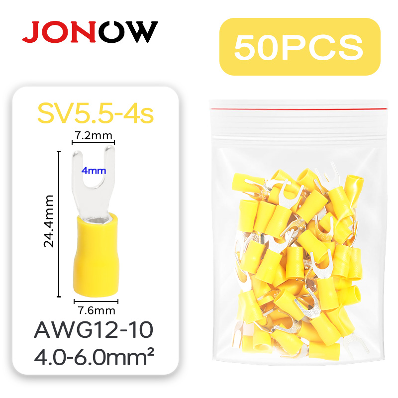 50PCS Fork Crimp Terminal Electrical Wire Connectors Spade Lugs Quick Splice Cables Insulation Shoe Plugs For Connection Screw: Red