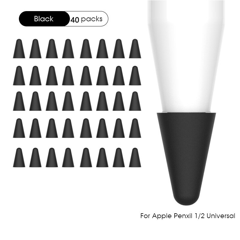 Kolorowa skóra 8 sztuk pióro stalówka ochronna pokrywa dla Apple Pencil 1 2 rysik do ekranu dotykowego dla Apple Pencil Silicone Tip Case: Black 40pcs