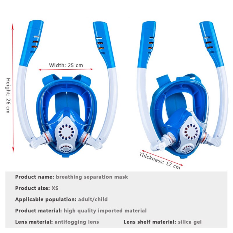 Scuba Diving Mask Full Face for Kids Double Tube Snorkeling Masks Dry Skin Dive Children Swimming Snorkel Diving Equipment