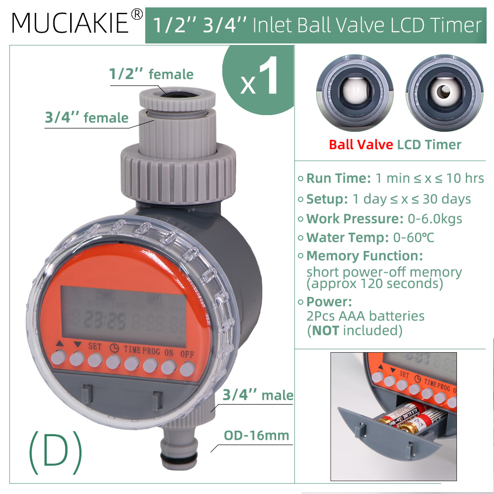 Automatic Water LCD Display Ball Valve Timers Electronic Controller Home Outdoor Waterproof Drip System for Garden Greenhouse: Blue