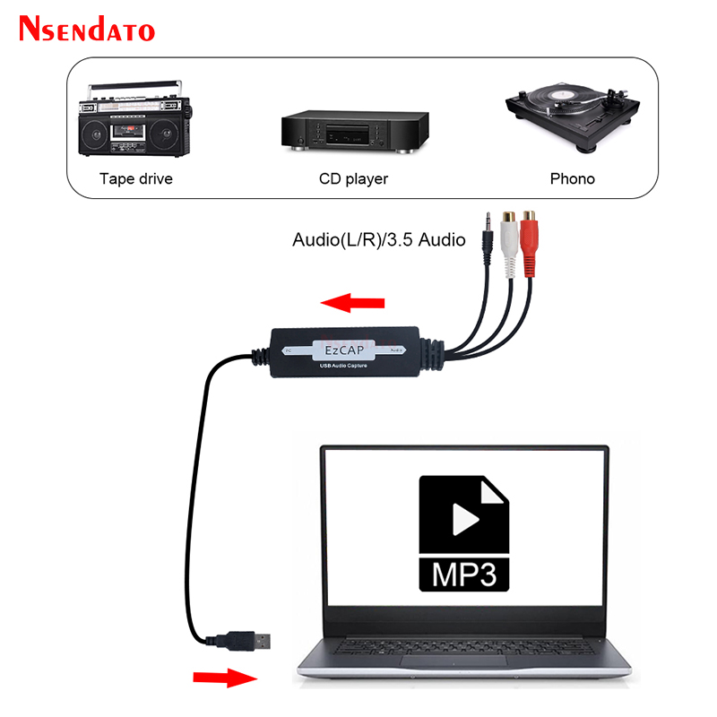 Ezcap Usb Audio Capture Card Converteren Cd Tape Oude Analoge Muziek Te MP3 Recorder Analoge Audio Kaart Naar Digitale Voor mac &amp; Windows 8/7