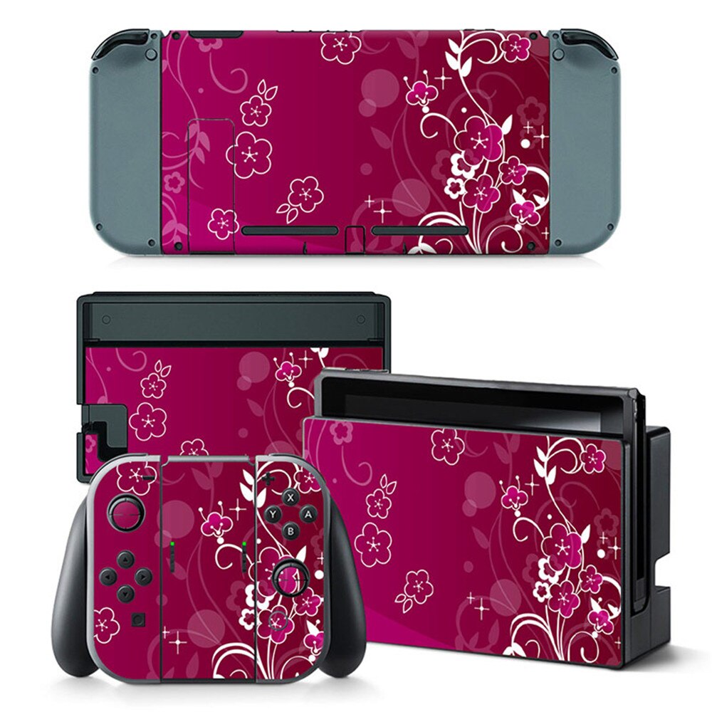 Menina flor cor-de-rosa protetor de tela da pele carregador suporte adesivo filme para nintendo switch lite console joycon controlador caso: TN-switch-0374