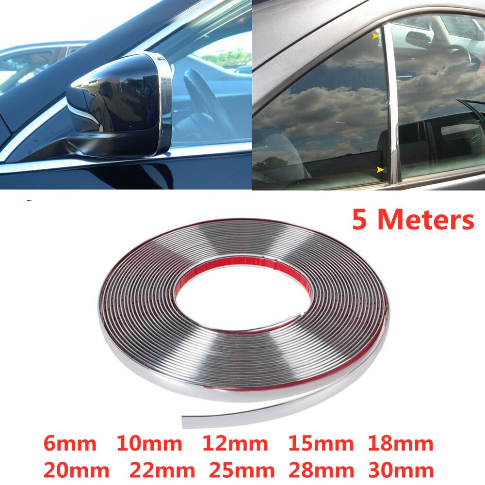 5 Meters x 6/8/10/12/15/18/20/22/25/30mm Silver Chrome Molding Trim Car Door Protector Strips Window Mirror Bumper Anticollision