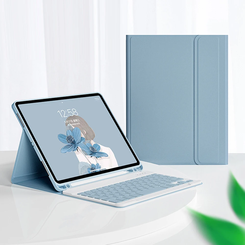 Voor iPad 10 Generatie 2022 Case met Houder Zachte TPU Back Shell voor iPad 10.9 10 9 10th Cover + Draadloos Bluetooth toetsenbord: Blauw
