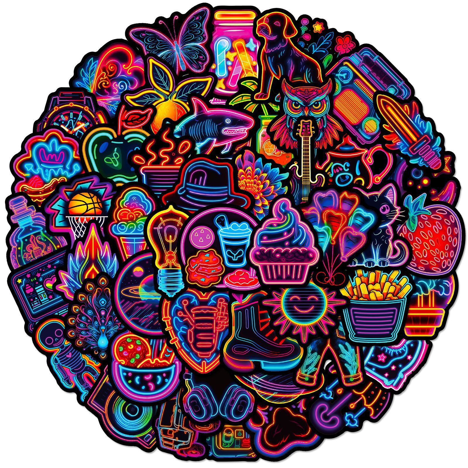 50PCS Cool Neon Light Stickers Trendy Graffiti Waterproof Vinyl Neon Stickers Pack for Phone: ROSE RED