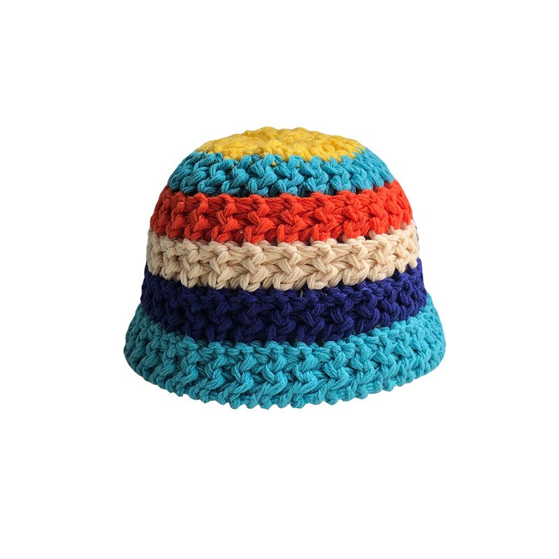 2022 Zomer Mode Regenboog Gestreepte Pot Hoed Japanse Bell-Vormige Hoeden Vrouwen Gehaakte Outdoor Opvouwbare Strand Cap Zomer Gorras