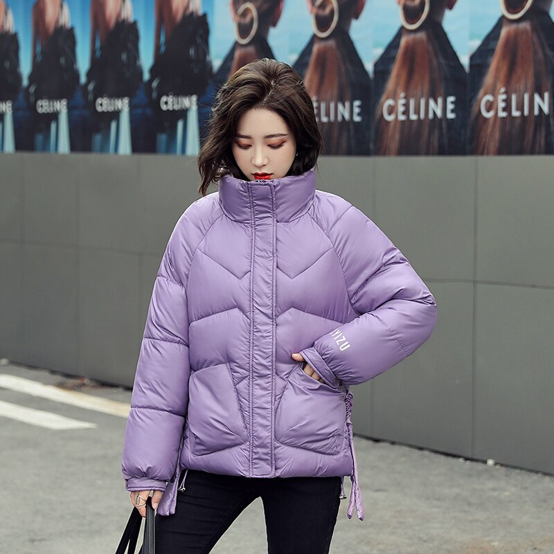 Stehen Kragen frauen Jacken Übergroßen Solide Parkas Weibliche Winter verlieren Dicke Baumwolle Gepolsterte knapp Drucken lässig Outwear